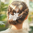 Bride Flower Silver Piece Pearl Hair Clip,Wedding Hair Accessories for Women and Bridesmaids,Silver Pearl Crystal Fancy Clip