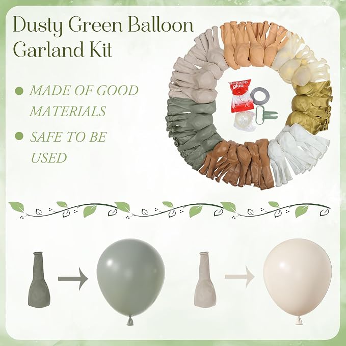 Amandir 173Pcs Dusty Green Nude Balloon Arch Garland Kit | Blush Cream White - Image 3