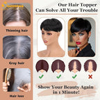 QUEENTAS Black Short Hair Toppers for Women with Thinning Hair 360°3D Cover with 3 Clips Hair Pieces Wispy Bangs 5.5"*5.5" Large Coverage(Natural Black/1B)