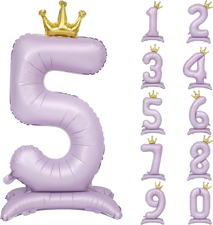 Standing Purple Crown Number 5 Balloon 40In Pastel Purple Crown 5 Balloon | by YOIOZAIZAI
