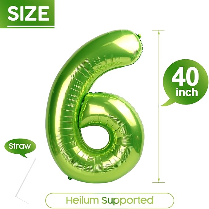 6 Balloon - Light Green Birthday Number Balloons, 40 Inch Party Decorations | - Image 5