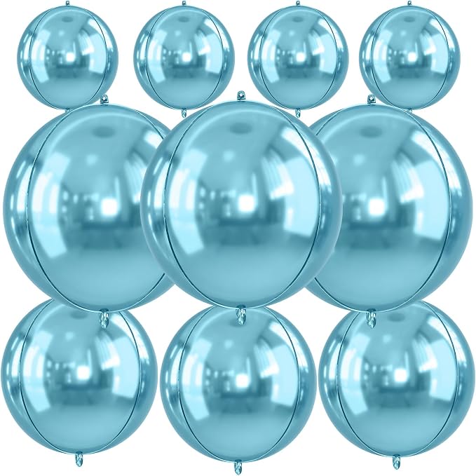 10Pcs Light Blue Round Foil Balloons, Metallic Light Blue Foil Baloon by FunHot