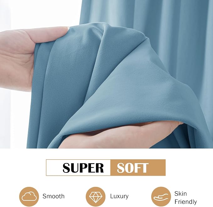 Beauoop Lake Blue Velvet Curtains - Image 7
