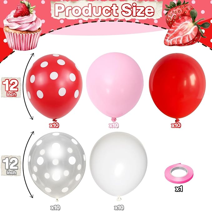 Red Pink White Strawberry Balloons - Image 3