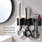 Hair Dryer Holder Wall Mount, Curling Iron Holder, 3 in 1 Hair Tool Organizer for Bathroom Vanity, Hair Straightener Holder, Aluminum Alloy (Hair Tools Not Included)
