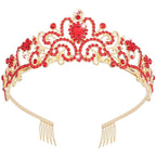 Didder Gold Tiaras for Women, Red Rhinestones Tiaras and Crowns for Women Elegant Princess Crown with Combs Tiaras for Girls Wedding Crowns for Brides Women's Headbands Prom Birthday Party