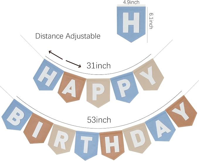 Felt Blue Khaki Happy Birthday Banner Birthday Decorations - Image 7