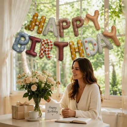 Boho Retro Happy Birthday Foil Letter Balloon Banner, 16 Inch, Birthday Party - Image 3