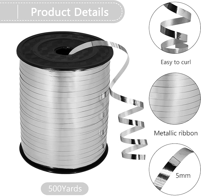 500 Yards Silver Shiny Metallic Curling Ribbon - Image 2