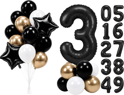 PartyWoo Number Balloons 40 Inch Black Number 3 Kit 25pcs by PartyWoo
