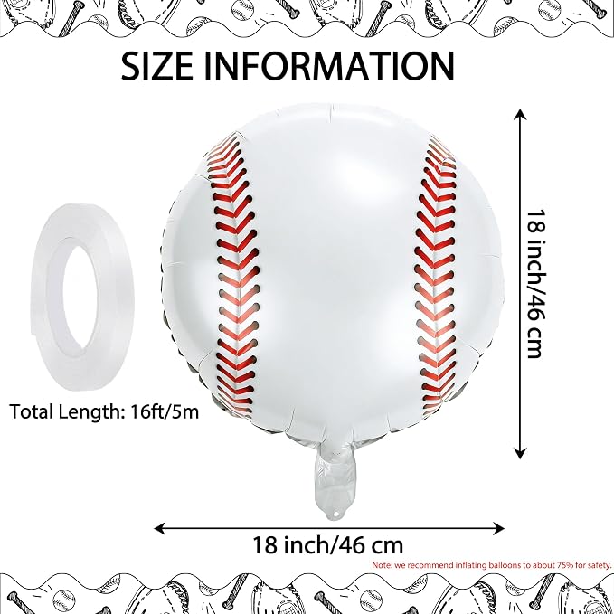 Fovths 12 Pieces Inflatable Baseball Balloons 18 Inches Baseballs Foil Balloons - Image 2