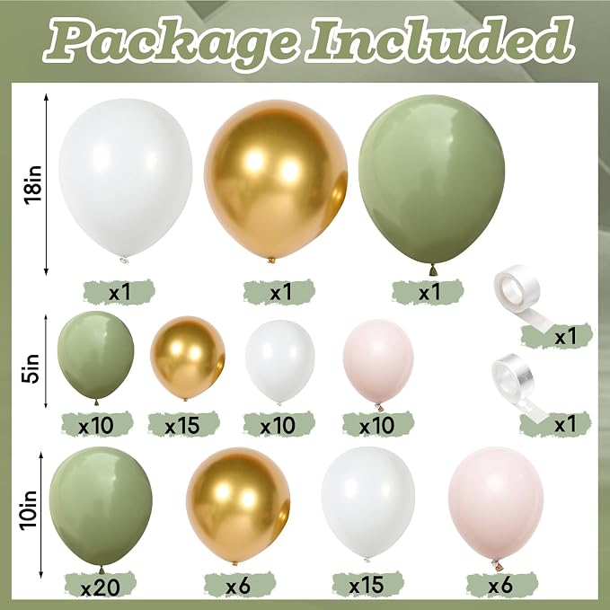 Sage Green Balloon Arch Kit 97Pcs Avocado Green Gold Balloons Garland Kit - Image 2