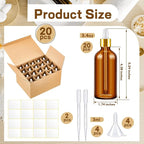 Tessco for you 20 Pack 3.4 oz Glass Dropper Bottles with Glass Eye Droppers for Essential Oils, Empty Oil Bottles with Funnel, Labels and Pipette for Hair Oils Perfume Cosmetic Travel(Dark Brown)