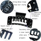 Bling bling Rhinestones Square Hair Clips Double Row Teeth,2 Rows Teeth Rectangle Hair Claw Clips with Shiny Rhinestones,Women Girls Sparkly Thick Hair Accessories Set(cream grey black)