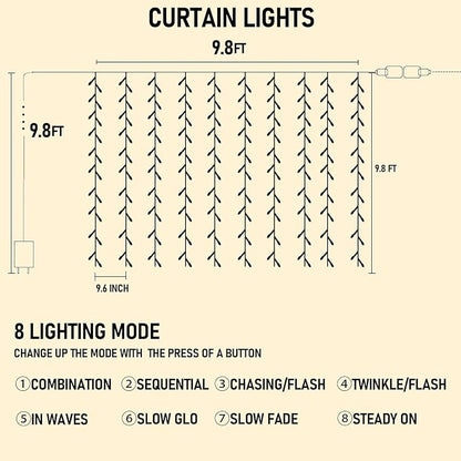 Dazzle Bright 300 LED Curtain String Lights, Christmas Fairy Lights - Image 3