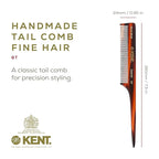 Kent 8T Rat Tail Combs Teasing Comb for Hair Styling and Sectioning, Handmade Fine Tooth Comb Parting Combs for Braiding Hair and Styling for Women, Saw Cut and Hand Polished, Made in England