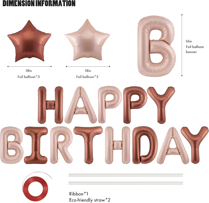CANREVEL Happy Birthday Banner Decorations + 12Pcs Star Balloons, Chocolate | - Image 2