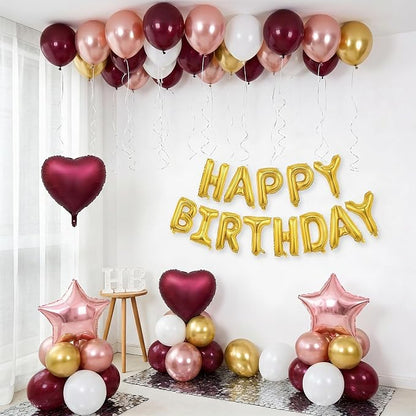 Burgundy Birthday Decorations for Women Girls, Burgundy Rose Gold Balloons Gold - Image 3