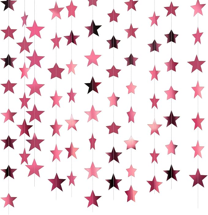 Patelai 130 ft Star Garland Banner Decor, Rose Pink by Patelai