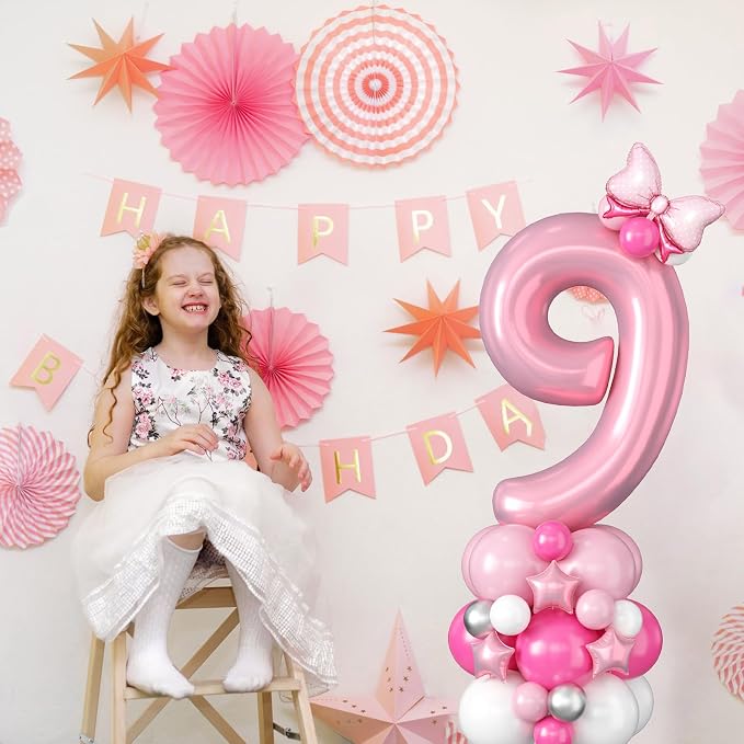 40 Inch Pink Number 9 Balloon for 9th Birthday Decoration Pastel Baby Pink - Image 3
