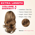 Ponytail Extension - 14" Claw Clip in Ponytail Hair Extensions Natural Soft Synthetic Layered Wavy Pony Tail Hair Pieces for Women - Ginger Brown