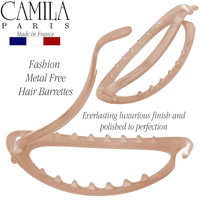 Camila Paris CP2320 French Hair Barrette Clip, Flexible Ponytail Holder No Metal Parts, Strong Hold Grip Hair Clips for Women, No Slip and Durable Styling Girls Hair Accessories, Made in France
