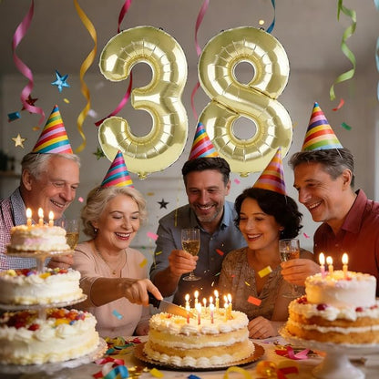 40 Inch Number 38 Balloons for 38th Birthday Party Decorations, 0-100 Champagne - Image 2