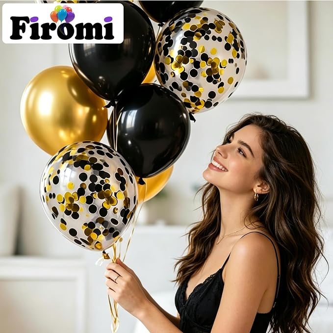 Firomi Metallic Chrome Gold Black Balloons 12 Inch 70 pack | Latex Black and - Image 5