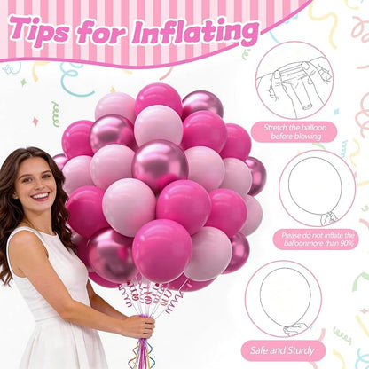 160Pcs Pink Balloons Metallic Pink Balloon, 12 Inch Hot Pink Balloons Pink - Image 4