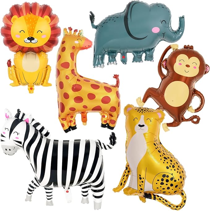 6 Pcs Safari Balloons, Jungle Safari Animals Foil Balloons, Giant Zoo Animal by YOTHORN