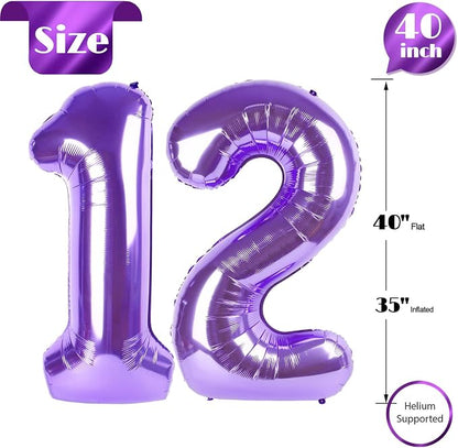 Purple Number 12 Balloon 40 Inch, 12th Birthday Decorations Men Women | Foil - Image 5