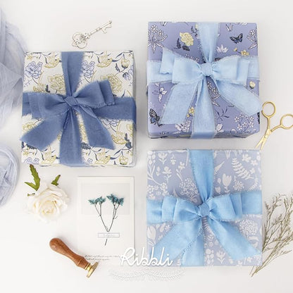 Ribbli 3 Rolls 1.5 Inch x 18Yards Light Blue Baby Blue Dusty Blue Handmade - Image 2