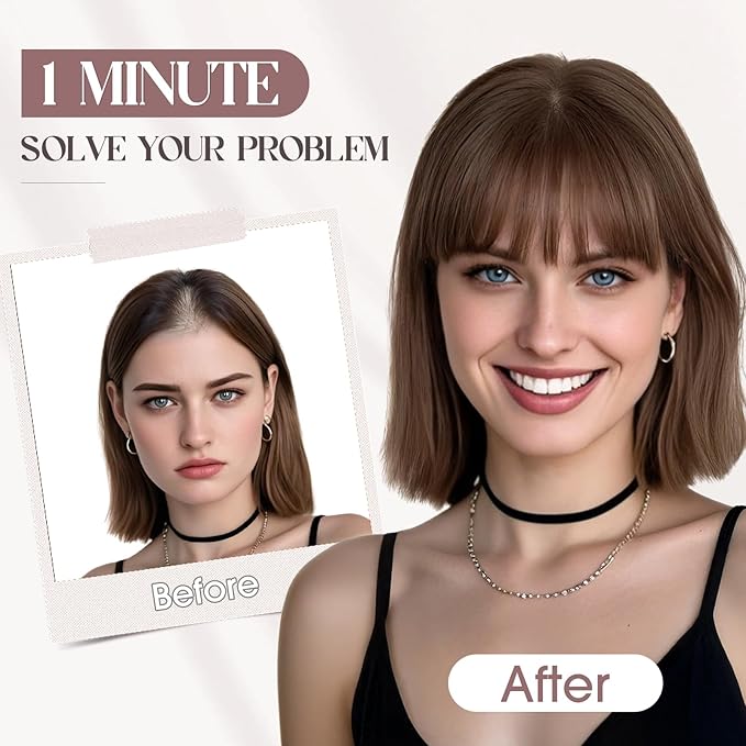 MY-LADY Human Hair Toppers for Women Real Human Hair with Bangs Thin 8.5 * 8.5CM Mono Base Straight Clip in Remy Hairpieces Light Weight 10 Inch Chocolate Brown