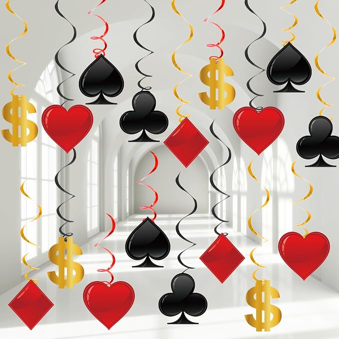 60 Pack Casino Theme Party Decorations Las Vegas Hanging Swirl Red Black Poker by ZOIIWA