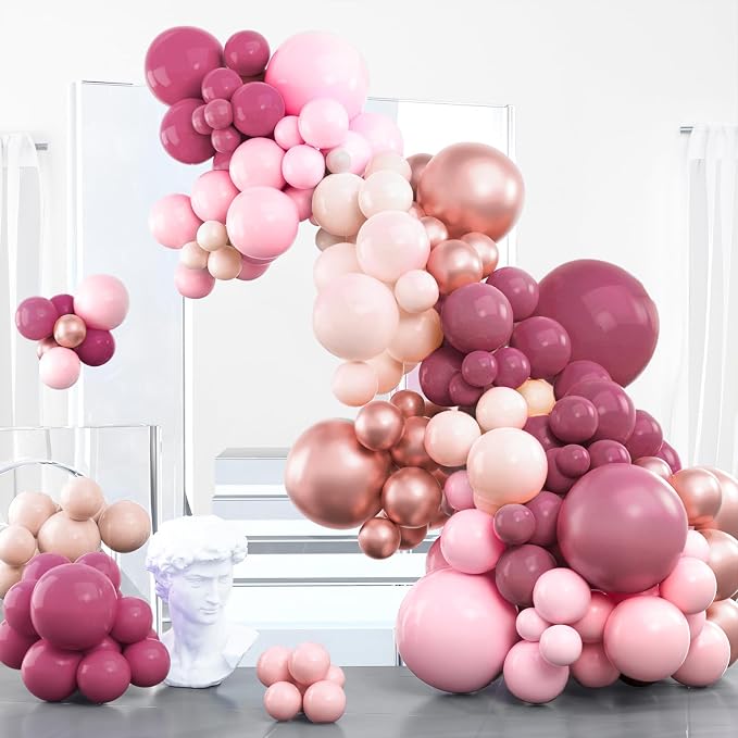 PartyWoo Dusty Pink Balloon Arch Kit 100pcs Pink and Rose Balloons | Dusty by PartyWoo