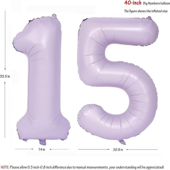40 In Matte Purple Number Balloons Helium Foil Mylar Balloon Digital 15 | - Image 2