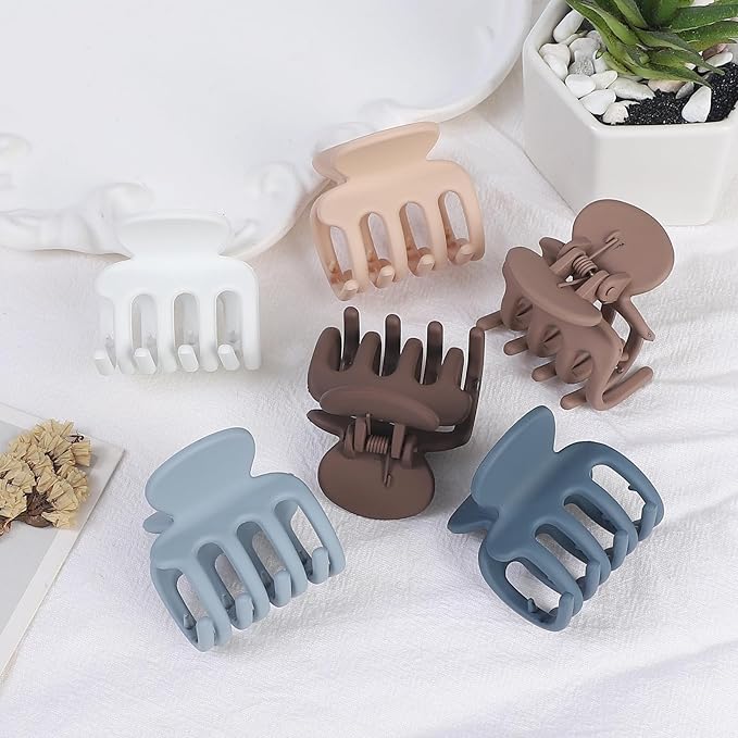 6 Pcs Hair Clips Small Claw Clips for Thin Hair Medium Matte Non-slip Hair Accessories for Women and Girls (Brown Blue)