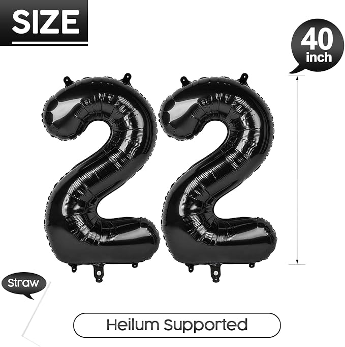 22 Balloon - Black Birthday Number Balloons, 40 Inch Decorations Men Women | - Image 5