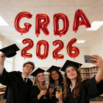 Red GRAD 2026 Banner Balloons, 16 Inch Mylar Foil letter Graduation Balloons - Image 3