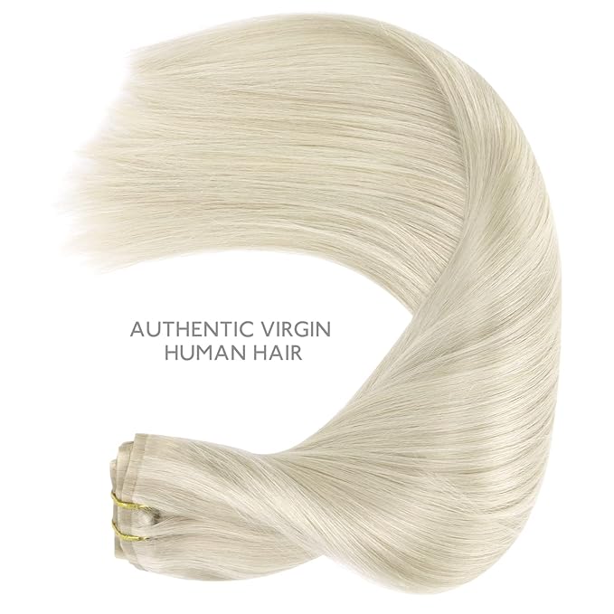 WENNALIFE Seamless Clip In Hair Extensions Human Hair, 24 Inch 160g 7pcs Ash Blonde Highlighted Platinum Blonde Invisible Natural PU Weft Straight Extensiones De Cabello Hmano