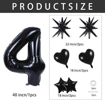 TONIFUL 4th Birthday Balloons Kit 40 Inch Black Large Number 4 Foil Balloon | - Image 2