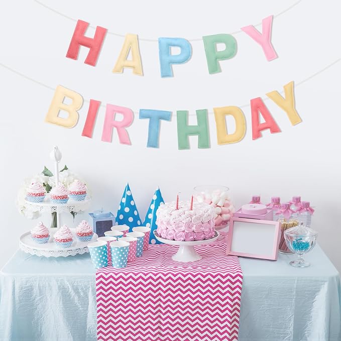 Felt Happy Birthday Banner, Pre-Strung 3D Birthday Rainbow Garland Banner | - Image 3