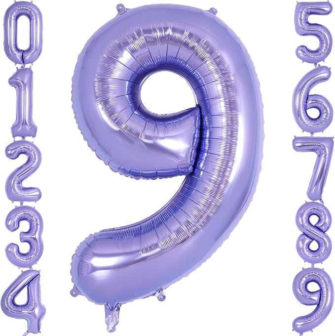 Purple Number 9 Balloon 40 Inch, Big Large Foil Helium Number Balloons by AIQINHU