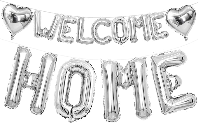 Welcome Home Balloons Silver, 40Inch HOME and 16Inch Welcome Foil Balloons by Xinvery