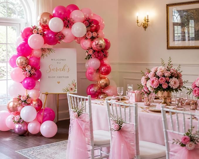 Hot Pink Balloons 60 Pack – Pink Chrome Balloons, Rose Gold & White 12 Inch - Image 5