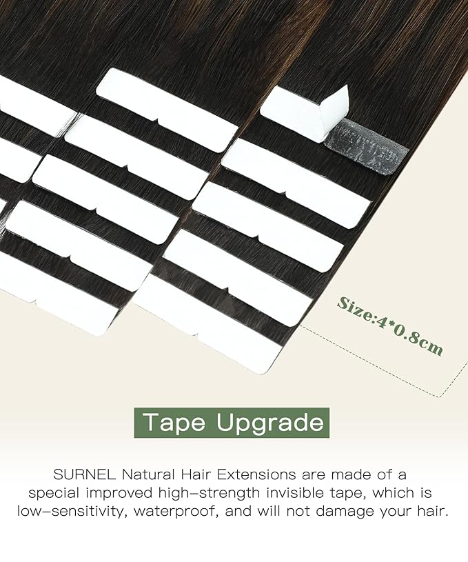 SURNEL Injection Tape in Hair Extensions 22 Inch Natural Black to Medium Brown and Caramel Blonde Seamless Invisible Tape in Extensions 20 Pcs 50g(#1B427,22)