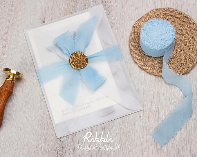 Ribbli Baby Blue Ribbon 1 Inch x 3 Rolls Total 24 Yards Light Blue Handmade - Image 3