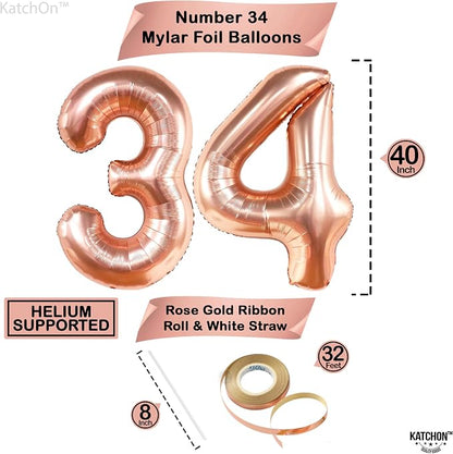 Katchon Rose Gold Number 34 Balloons 40 Inch, 34 Birthday Decorations | 34 - Image 4