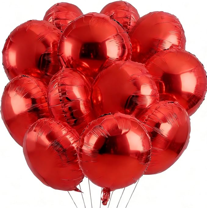 25Pcs Red Round Shaped Foil Balloons 18 Inch Mylar Balloon | Helium by Unknown