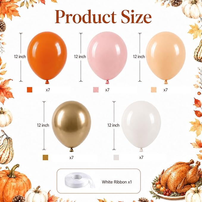 Fall Balloons, Burnt Orange Pink Gold White Balloons - Image 2